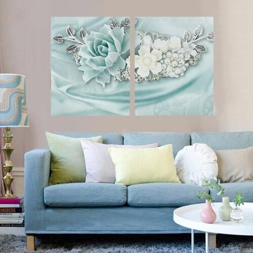 2 Panel Home Decor Pictures 3D Flower Wall Art Posters and Prints Wall Picture for Living Room HD Canvas Print Paintings HY149