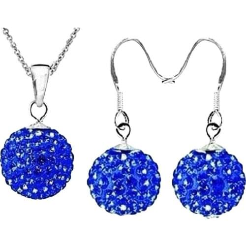 2 pieces / set of womens spherical charm rhinestone hook earrings necklace jewelry gift 10 mm AB mud full jewelry ball necklace set