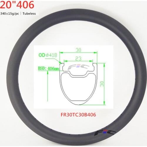 20inch tubeless ready bmx racing rim carbon 30mm deep 30mm wide BSD 406mm inner 23mm wide tubeless clincher fic bmx wheel rims