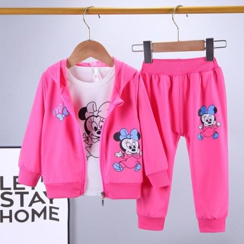Spring Autumn Baby Girls Minnie Mickey Clothing Sets Kids Cartoon Hooded Coats+Long Sleeve T-shirt+Pants 3Pcs Suits Clothes