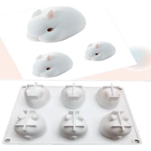 6 rabbit white mousse mold silicone cake decoration mold DIY baking French dessert cartoon animal mold