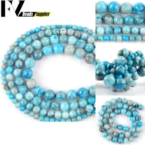 6-12mm Natural Blue Crazy Agates Stone Loose faceter Spacer Round Beads For Jewelry Making DIYBracelets Necklace Needlework 15"