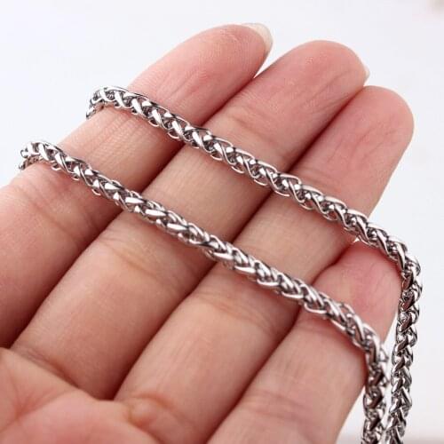 3mm Wide Men Wheat Braided Chain 316L Stainless Steel Necklace Jewelry 7-40" As Christmas Gift