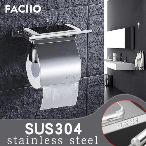FACIIO Bathroom Single Layer Mobile Phone Rack toilet Paper Towel Holder SUS304 Stainless Steel Bath Accessories wc Paper Holder