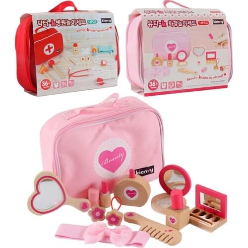 Children Wooden Beauty Makeup Doctor Toys Simulation Play House Toys Dresser Girl Princess Cosmetics Bag Pretend Toy Gift