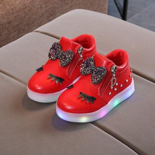 Size 21-30 Children 2021 Glowing Sneakers Kid Princess Bow For Girls Led Shoes Cute Baby Sneakers With Light Luminous Shoes