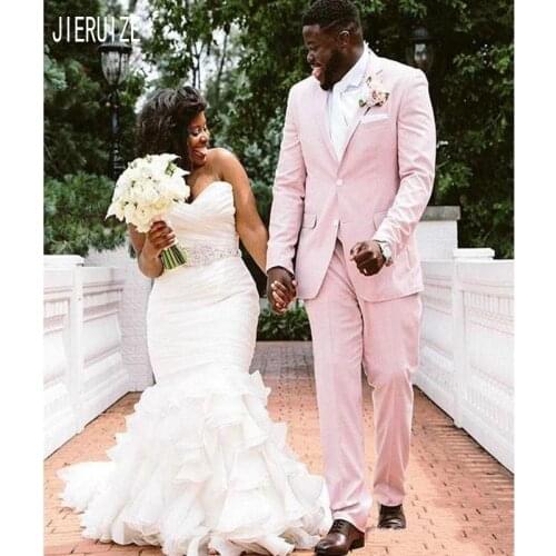 JIERUIZE African Mermaid Wedding Dresses Sweetheart Crystal Sashes Organza Ruffled Bridal Gowns Backless Pleat vestido de noiva