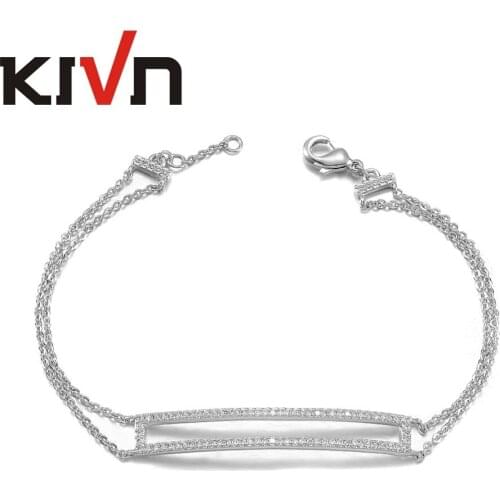 KIVN Fashion Jewelry Open Rectangle Bar CZ Cubic Zirconia Link Bracelets for Women Girls Mothers Day Birthday Christmas Gifts
