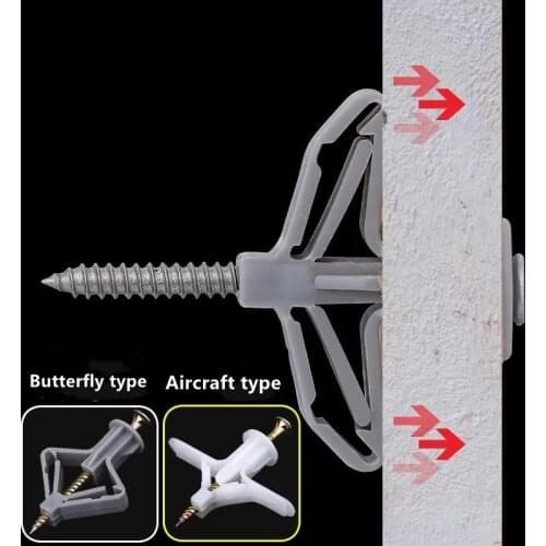 25set Self drilling anchors screws Kit Plastic Butterfly Type Expansion Tube for Curtain Gypsum Board Hollow Wall Fixings M8*50