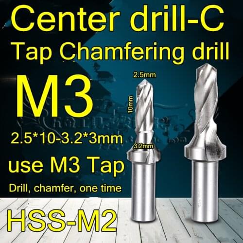 M3=2.5x10-3.2x3mm' 2pcs HSS-M2 Tap Chamfering drill Center drill-C use M3 Tap Drill, chamfer, one time good Processing: steel