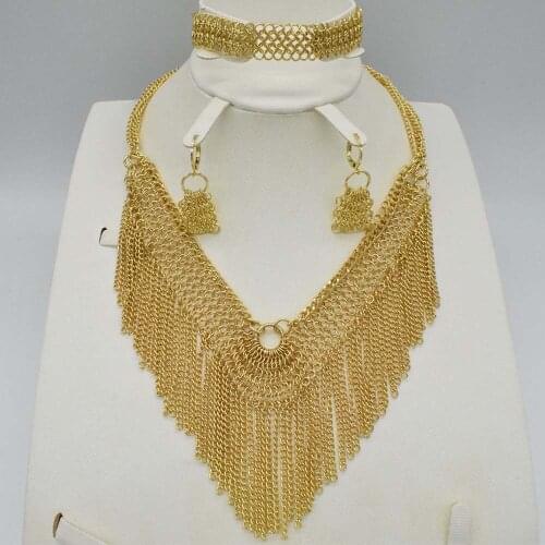Fashion African Jewelry sets Brand Dubai gold-color Crystal Jewelry sets Wholesale Bridal Accessories nigerian Wedding Jewelry