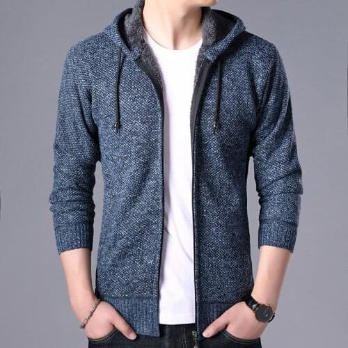 2019 New Autumn Winter Mens SweatersThick Cotton Hood Cardigan Men Sweater Solid Men Long Sleeve Casual Sweatercoats
