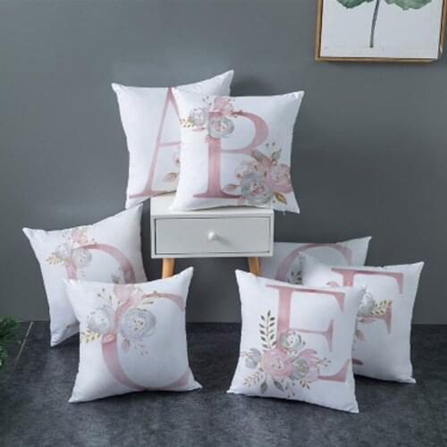 1PC Flower Polyester Home Textile Pillowcase Letter Alphabet Pillow Cover Room Accessories Without Pillow Core 45x45cm