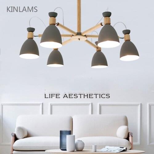 Nordic modern minimalist solid wood chandelier E27 led for living room dining room restaurant bedroom study