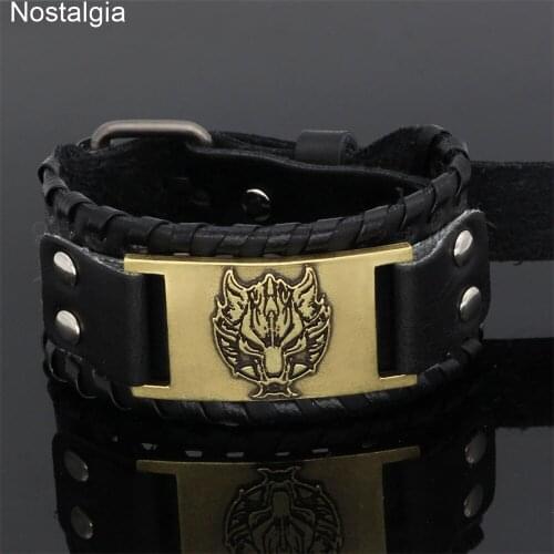 Nostalgia Vikings Wolf Amulet Talisman Wicca Leather Bracelet Viking Jewelry Pagan Teen Wolf Accessories
