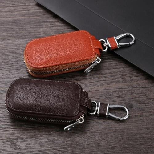 New arrival quality Key Wallets Pouch Mens Cowhide Remote Control Organizer genuine Leather car key bag unisex zipper key bag