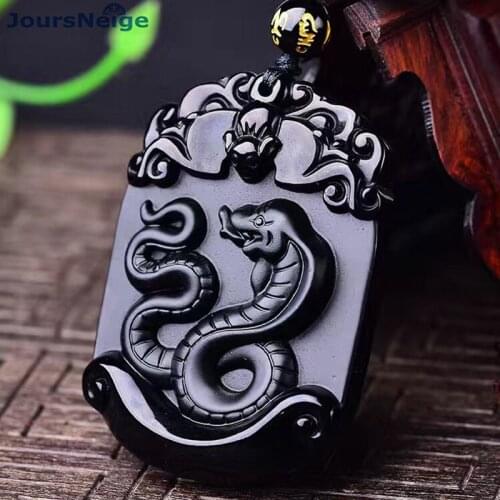 Wholesale Scrub Zodiac Snake Natural Obsidian Stone Pendant Necklace For Women Men Obsidian Energy Fashion Jewelry JoursNeige