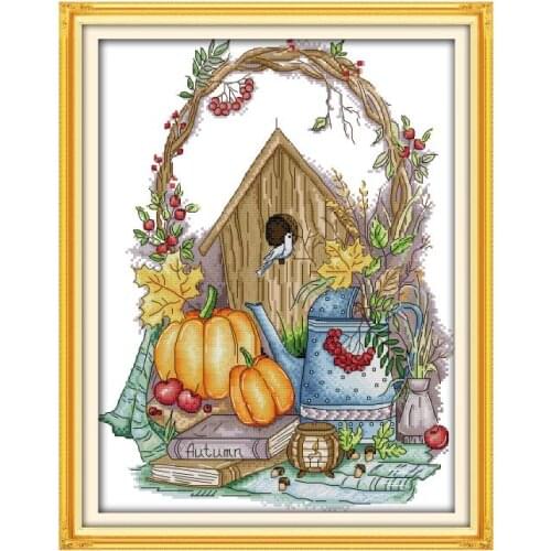 Autumn Impressions Embroidery Needlework Fabric Pattern 11CT 14CT Printed Counted DMC Thread Home Decor Cross Stitch Kit Stamped