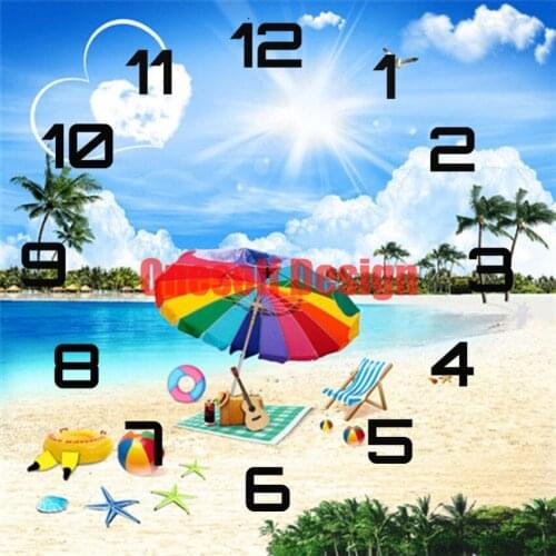 Popular 5d diamond embroidery full beach picture of rhinestones clock diy frame wall sticker 5d diamond mosaic sale