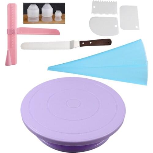 10Pcs/set Food Grade Cake Turntable Rotating Cake Stand Plastic Dough Knife Fondant Pizza Turntables Cake Decorating Tools