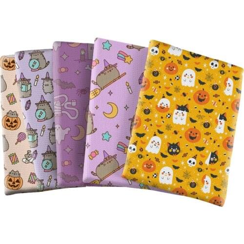 Bullet Polyester Fabric Printed Character Happy Halloween Day Liverpool for DIY Hair Bow Scarf Home Textiles Materials 50*145cm
