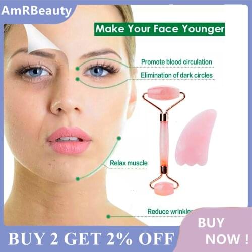 2pcs/set Face Spa Massage Neck Roller Gua Sha Scraper Board Face Lift Up Wrinkle Remover Face Roller Scraper Set 2pcs/set Face