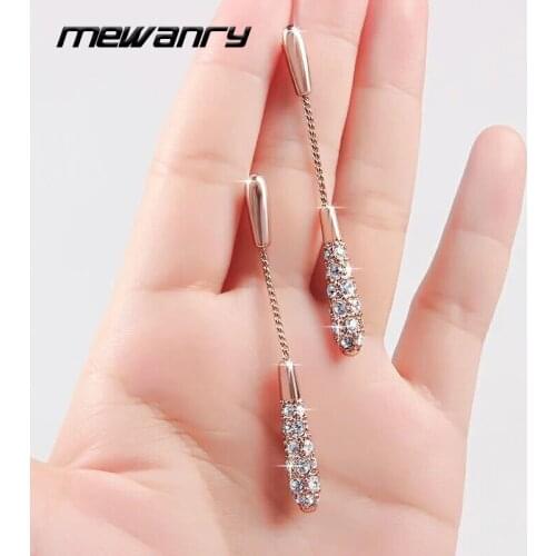 MEWANRY Prevent Allergy S925 Sterling Silver Ear Pin Stud Earrings New Trendy Elegant Sparkling Drop Zircon Tassel Bride Jewelry