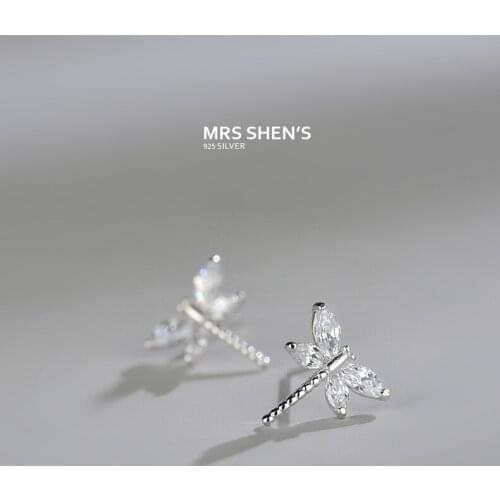 Real 925 Sterling Silver Jewelry For Women Cute Animal Cubic Zircon Dragonfly Earring Stud Earring For Girls Wholesale