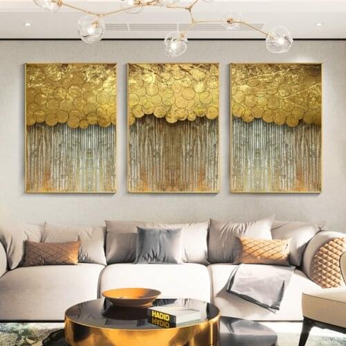 Nordic Abstract Golden Wall Art Canvas Painting 3 Panels Posters and Print Gold Lines Decorative Home Pictures No Frame Cuadros