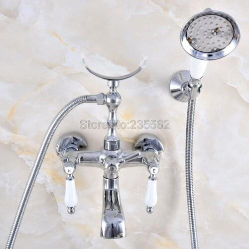 Chrome Bath Faucets Wall Mounted Bathroom Basin Mixer Tap With Hand Shower Head Bath & Shower Faucet lna702