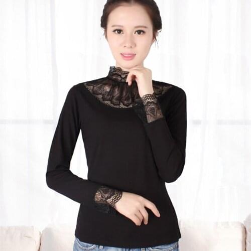Autumn thermal underwear female loose turtleneck lace cuff slimming Korean large yard inner wear long sleeved warm T-shirt women