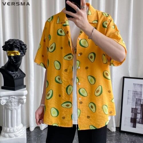 VERSMA Japanese Harajuku Vintage Blouse Gothic Print Shirt Men Summer Cardigan BF Oversize Hawaiian Shirt Men Women Dropshipping