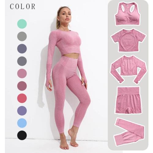 ACHHHE 2/3/5PCS Seamless Yoga Set Women Gym Tracksuit Top Crop Fitness Clothing Bra Leggings Suits High Waist Pants Sportswear
