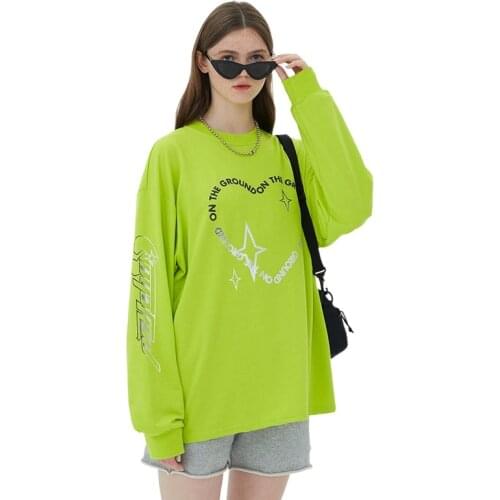 Womens Loose Letter Print Long Sleeve T-shirt Fall 2021 Round Neck Couple Oversize Casual T Shirt Mnes Tops Tee H1670