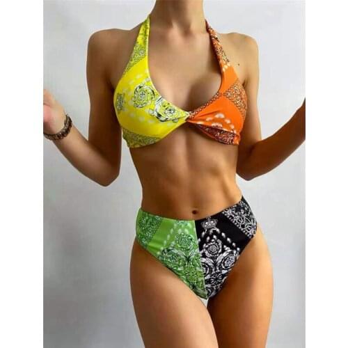 Bathing suits woman 2021 Swimming suit bikinis two piece set swimsuits tankini Bandage low waist printing swimwear biquini lady
