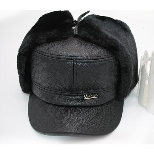 Winter Style Leather Thick Warm Hat Ushanka Earmuff Cotton Cap Cold Cap Snow Cap Mens Outdoor Flat Cap