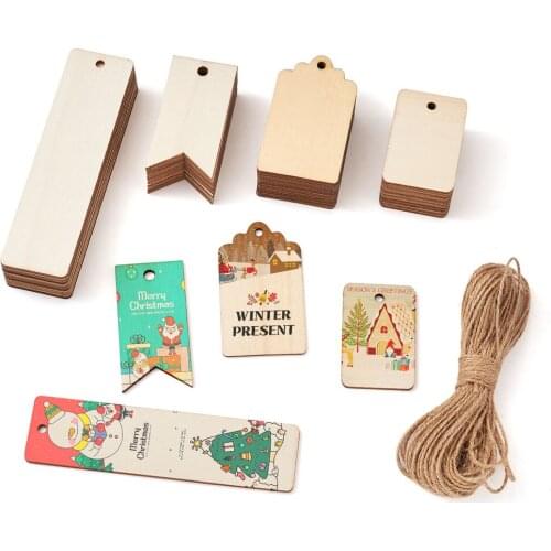 1 Set Wooden Slices Predrilled Unfinished Blank Wood Cutouts Hanging Ornaments with Hemp Twine for DIY Bookmark Home Decoration