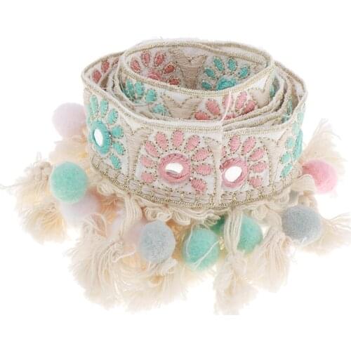 1 Yard Pompom Ball Tassel Sun Pattern Jacquard Ribbon for Clothes Bag Decor