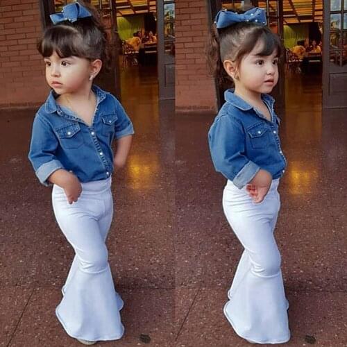 2021 2pcs Spring Fashion Baby Clothing Sets Newborn Infant Baby Boys Girls Denim Tops Shirt+loose Pants Outfits Sets Ropa Bebe