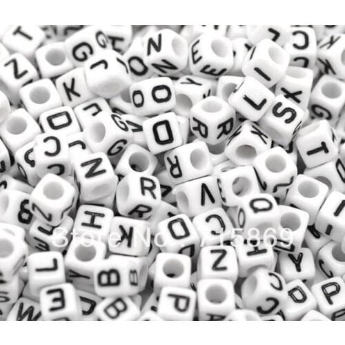 2500 pcs/lot Mixed White Acyrlic Letter/ Alphabet Cube Beads 6x6mm(1/4"x1/4") Free Ship