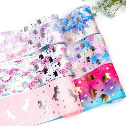 2y/lot 7.5cm Printed Grosgrain Ribbon Unicorn Pattern Printed Ribbons for Hair Bows DIY Crafts Supplies Handmade Accessories