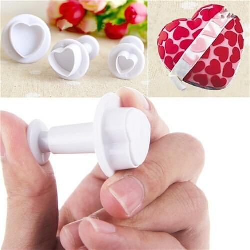 3Pcs Liefde Hart Vorm Cookie Plunger Cutter Fondant Kauwgom Plakken Cupcake Toppers Mold Biscuit Kerst Cake Decorating Tool