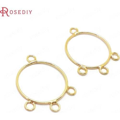 35991)10PCS 29x21MM 24K Gold Color Brass Round Earrings Connector Charms High Quality Diy Jewelry Findings Accessories
