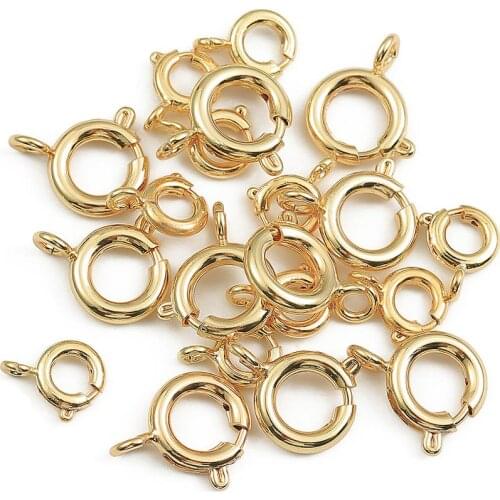 5/20pcs 18K True Gold Plated Copper Spring Ring Clasp With Open Jump Ring Clasps For Chain Bracelet Connectors Jewelry Making