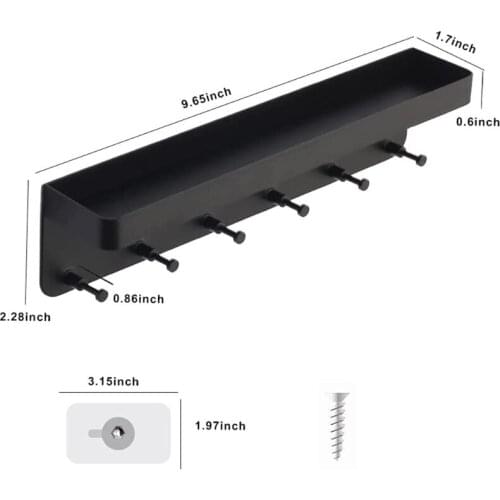 50LB Wall Mounted Metal Key Holder with Shelf 6 Hooks Storage Rack Tray Clothes Hanger Organizer for Home Office Kitchen