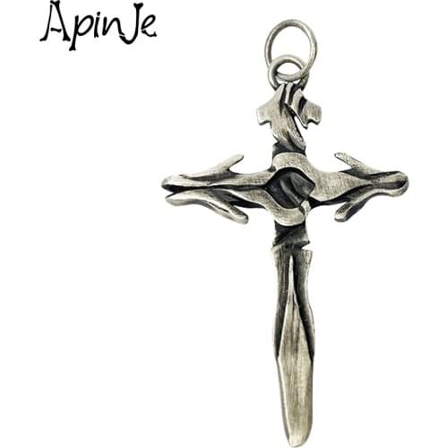 Apinje 925 Sterling Silver Cross Pendant Chain Necklace For Men Punk Jewelry