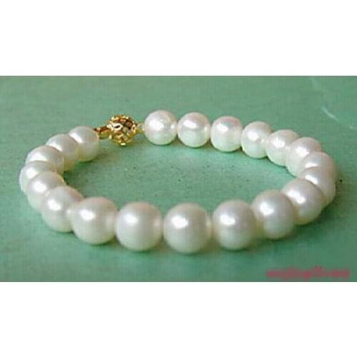 Real Freshwater White Pearl 18KGP Ball Clasp Bracelet