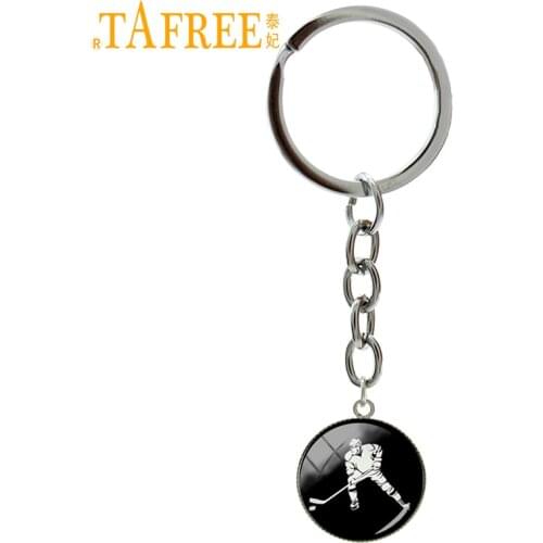 TAFREE Retro Ice Hockey Sport Silhouette Image Key Chains New Game Player Jewelry Keychains 2020 Year Best Gift For Husband T709