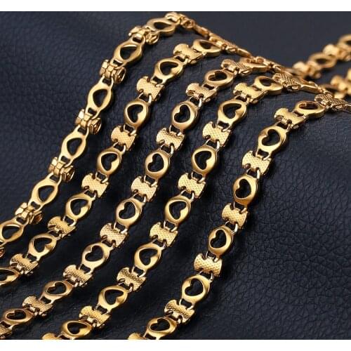 1M Width 7mm 1:1 Stainless Steel Cable Chain Heart Shape Bow Gold Chains Anklet Necklace Diy Jewelry Making Supplies Wholesale