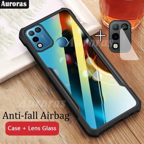 2 in 1 For Infinix Hot 10 Play Case Anti-fall Airbag Shockproof Soft Clear Frame Cover With Lens Camera Glass Protector